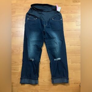 Times 2 Dark Distressed Maternity Skinny Jeans Medium Wash NWT Large